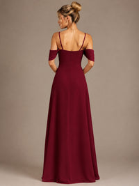Spaghetti Strap Chiffon Bridesmaid Dress with Ruffles Slit
