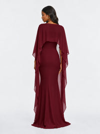 Satin Cape Prom Dresses Meramid Maxi Dress