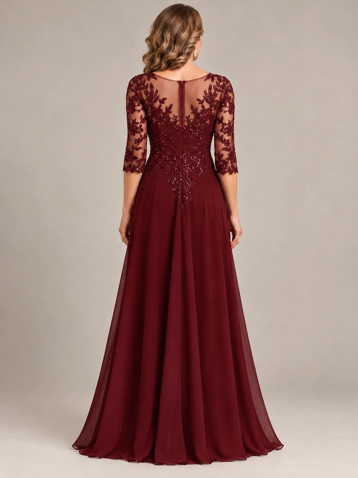 Sequin Lace A-Line Mother of the Bride Dress with 3/4 Sleeves