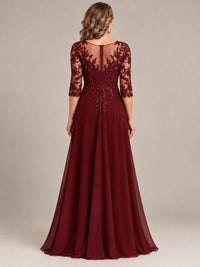 Sequin Lace A-Line Mother of the Bride Dress with 3/4 Sleeves