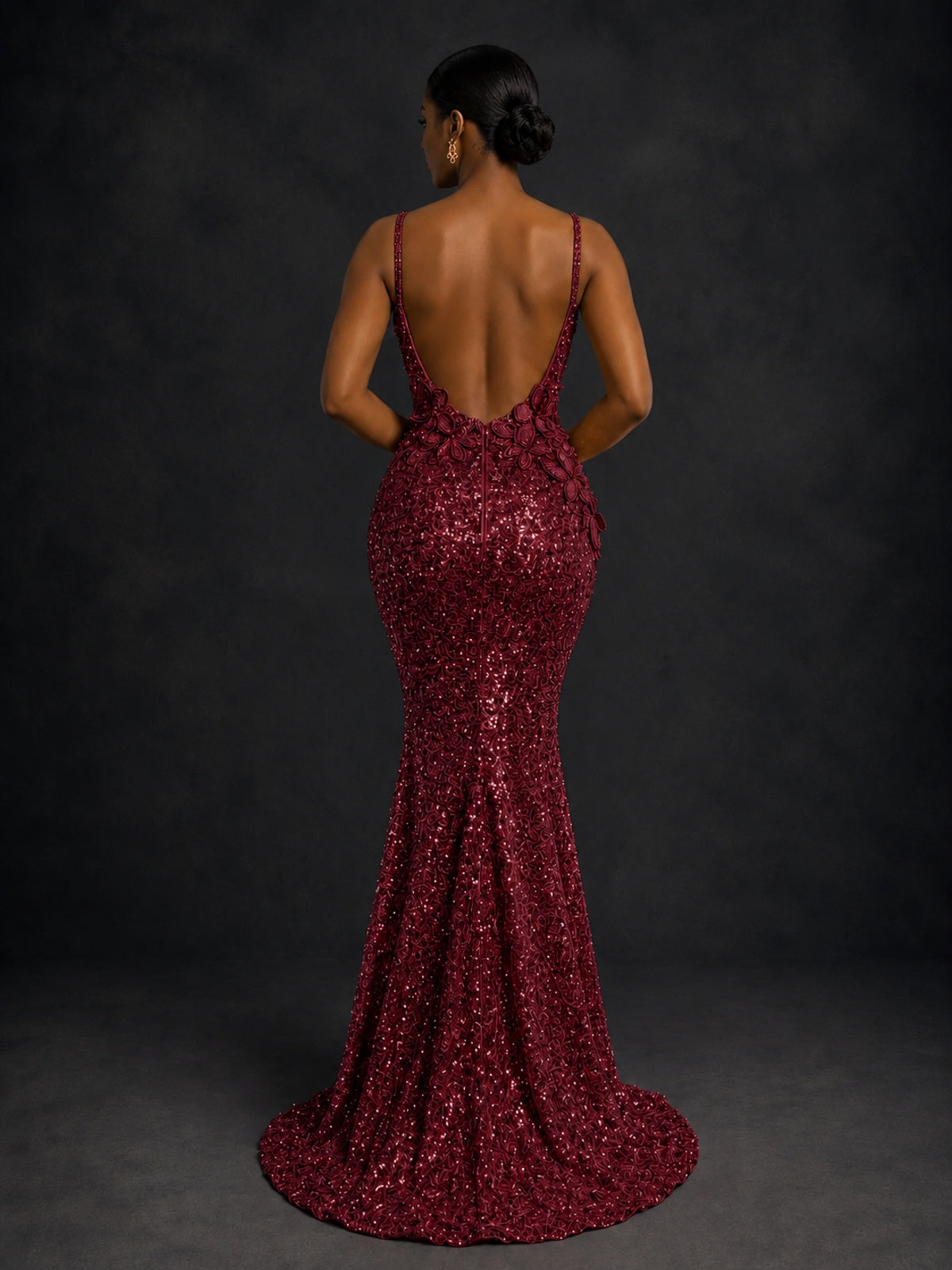 Sequin Mermaid Prom Dress with Floral Applique