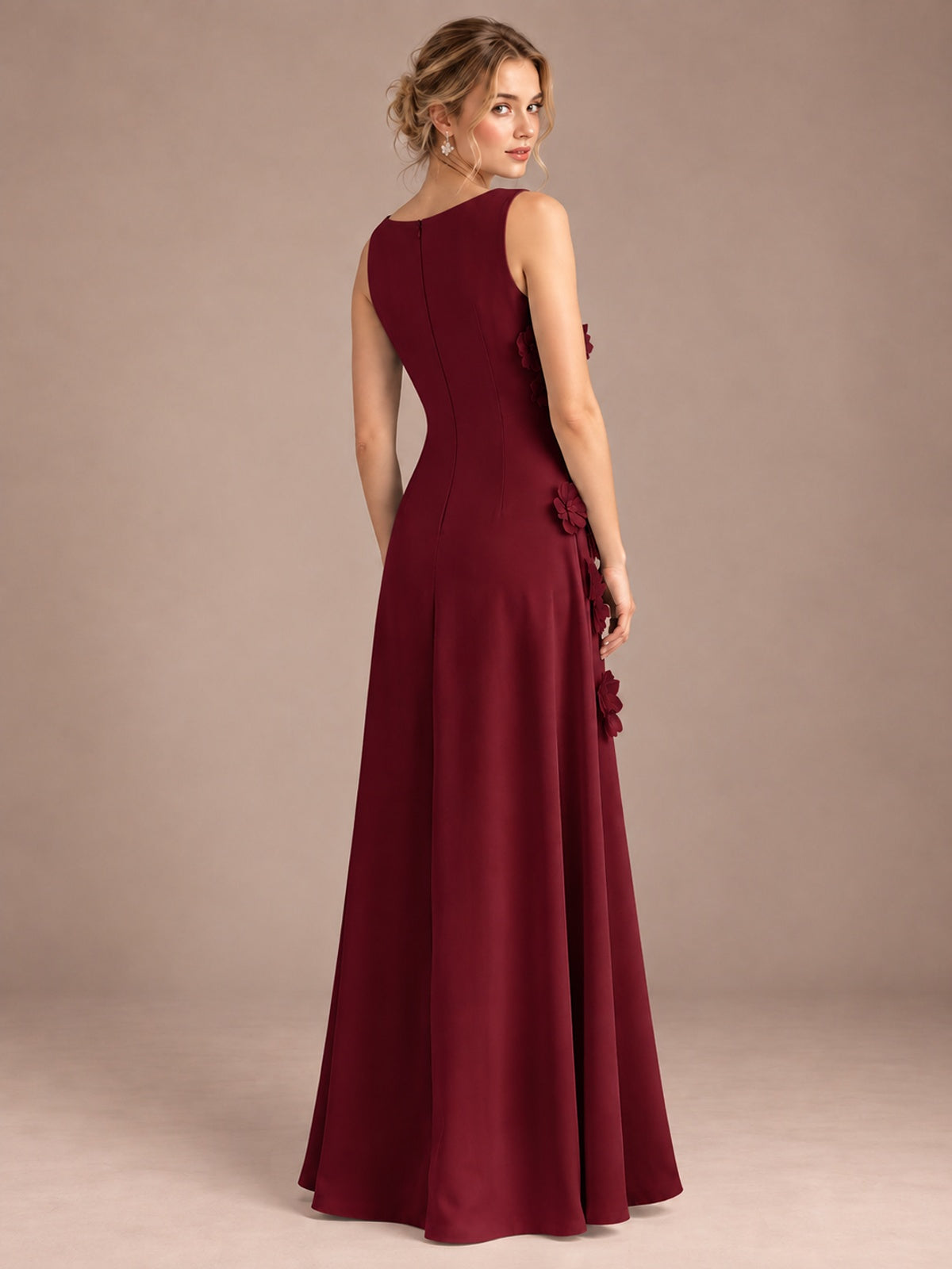 3D Floral Applique Sleeveless Formal Maxi Dress