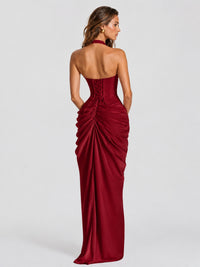 Ruched Halter Neck High-Slit Prom & Evening Dress