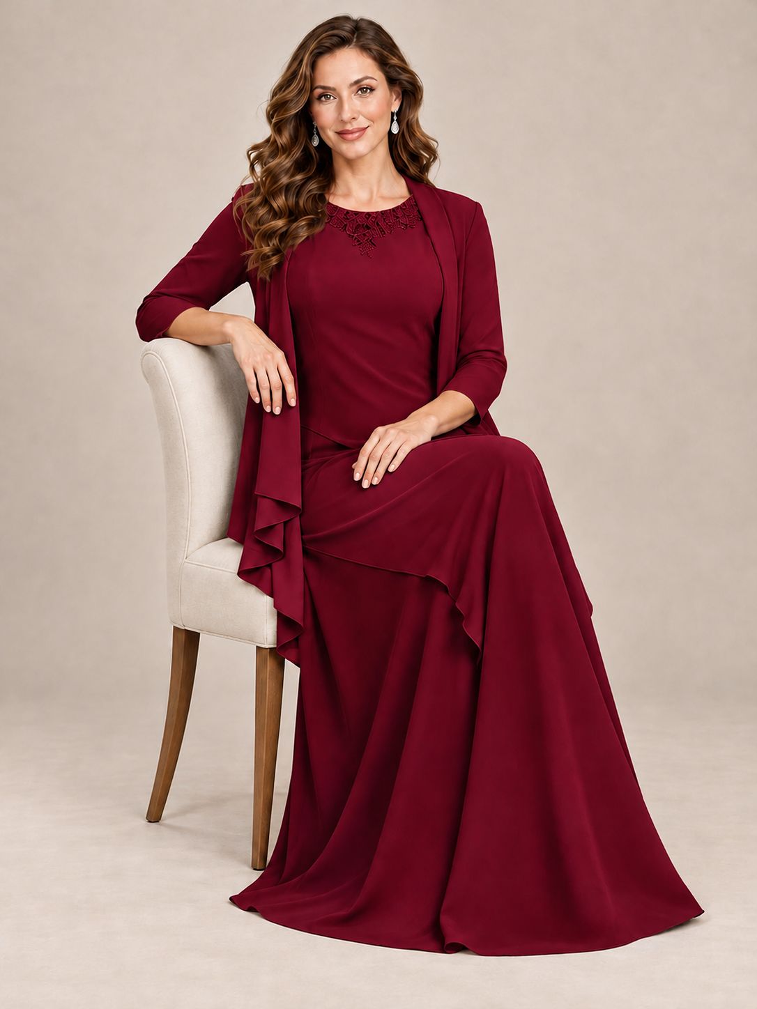Dusty Blue Two-Piece Chiffon Mother of the Bride Dress with Jacket