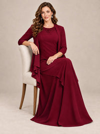 Dusty Blue Two-Piece Chiffon Mother of the Bride Dress with Jacket