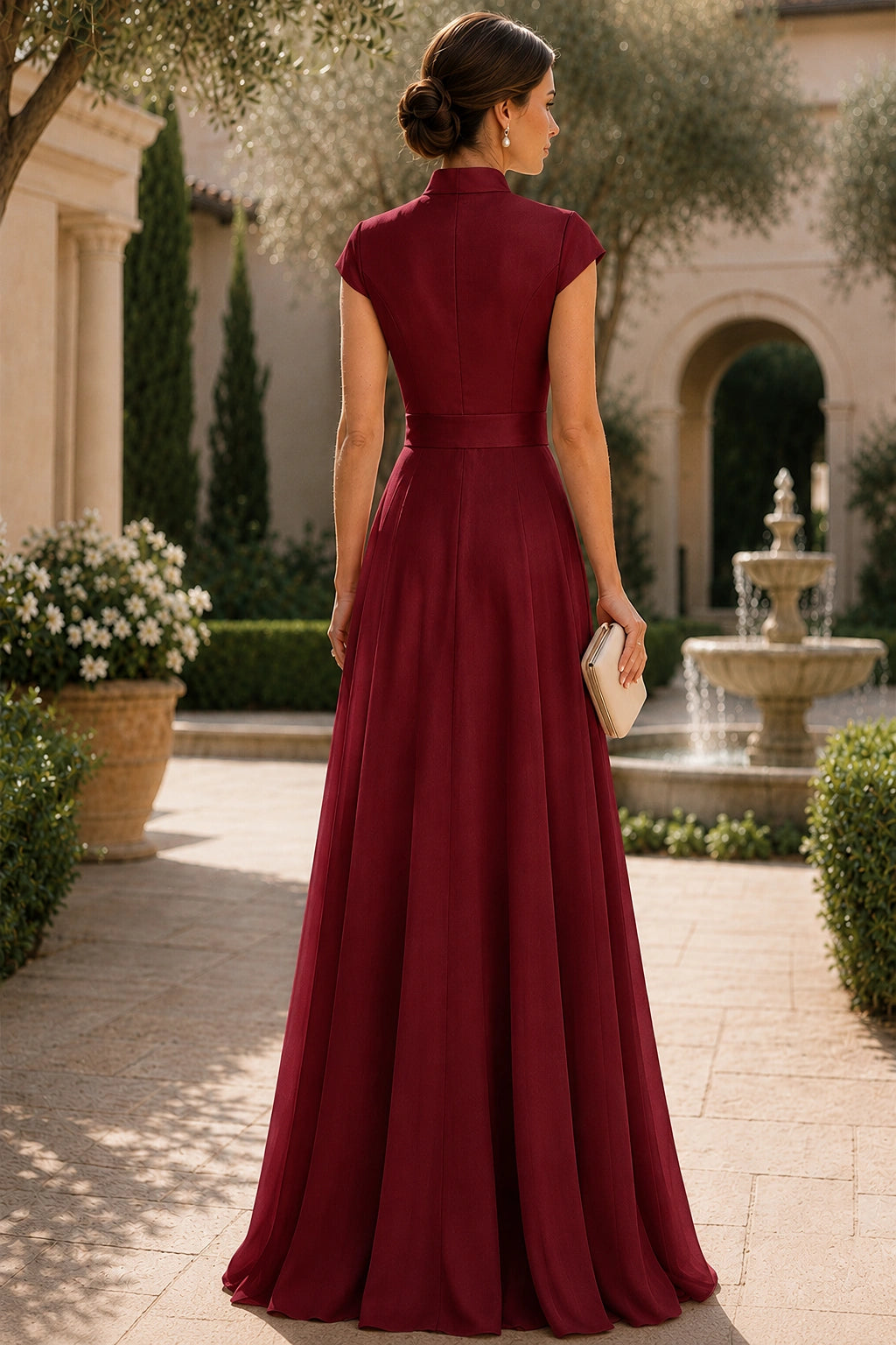 V Neck Cap Sleeve A-Line Floor-Length Satin Bridesmaid Dress