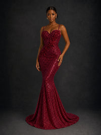 Sequin Mermaid Prom Dress with Floral Applique