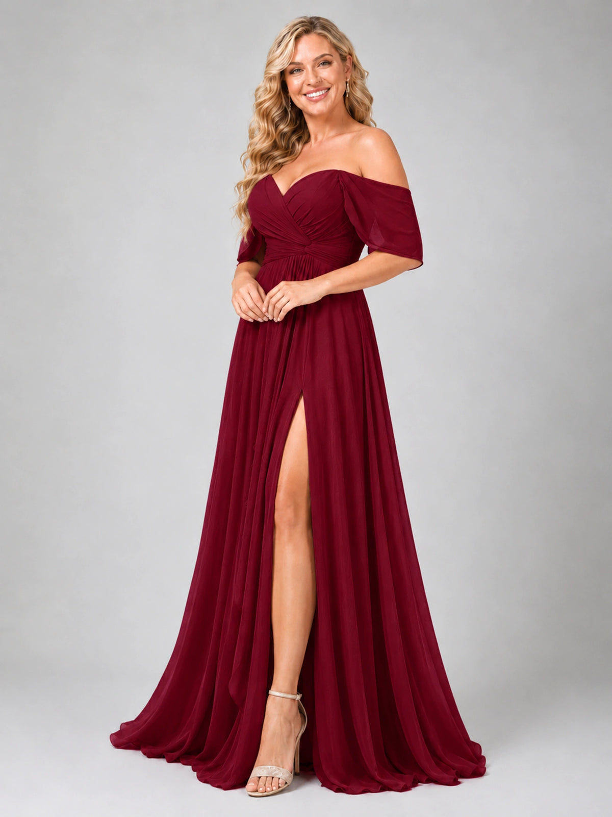 Off Shoulder Chiffon Bridesmaid Dress with Slit