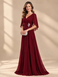 Ruched V Neck Mother of The Bride Dresses with Shawls Appliques and Cap Sleeves