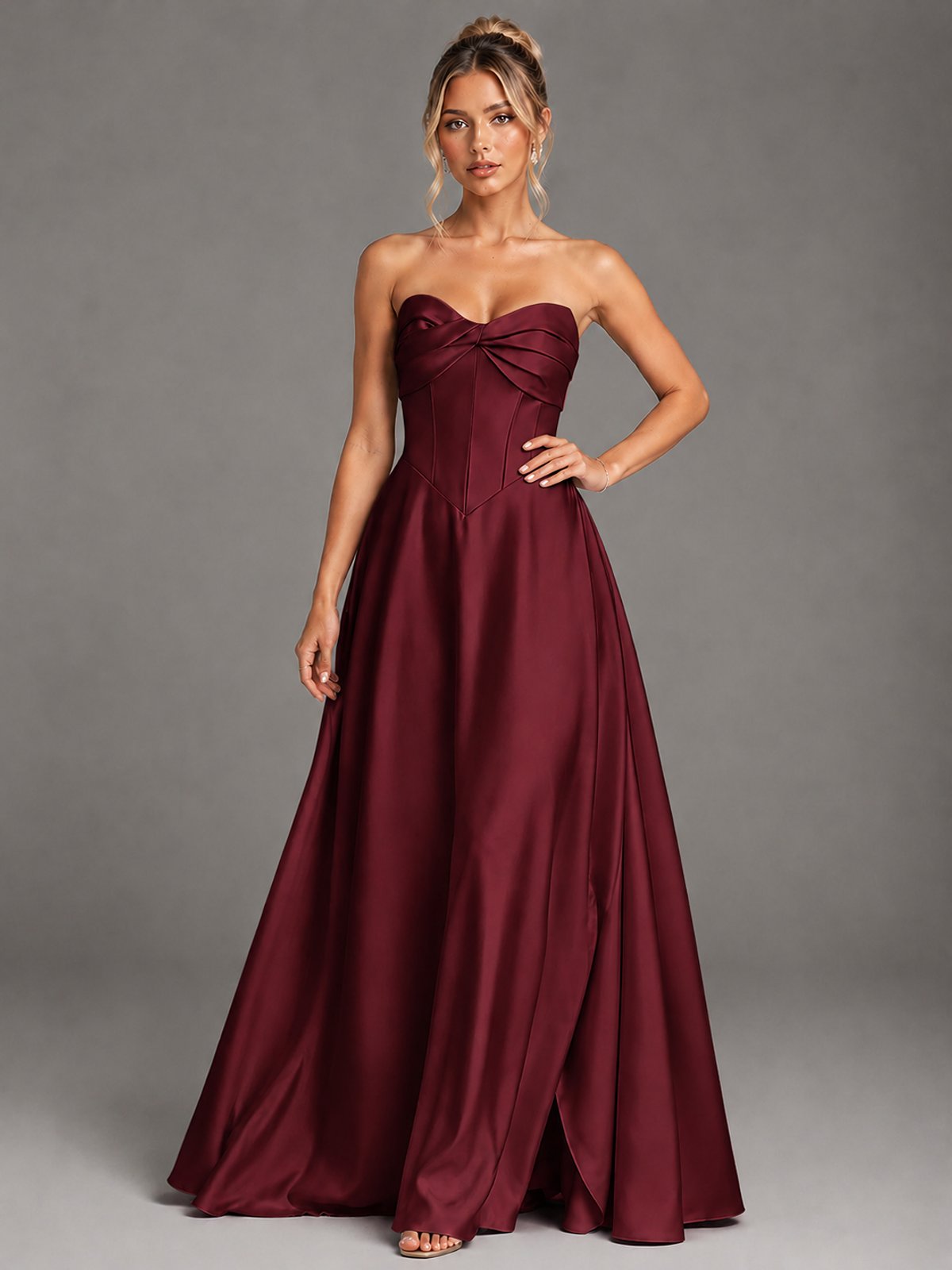 Sweetheart Neck Strapless Satin A-Line Prom Dress