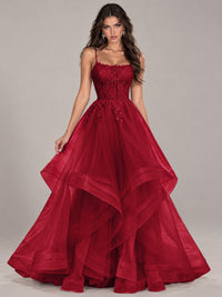 Lace Corset Ball Gown Prom Dress with Cascading Tulle Ruffles