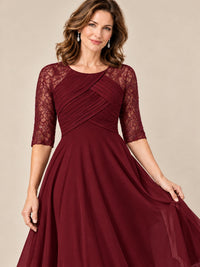 Tea-Length Mother of the Bride Dress with Lace 3/4 Sleeves