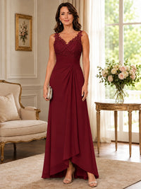 Elegant Chiffon Mother of the Bride Dress with Lace Applique and Cape Sleeves