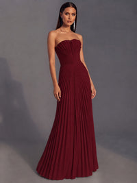 Strapless A-line Long Pleated Satin Prom Dress