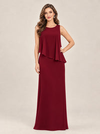 Cape Sleeve Mother of the Bride Dress with Asymmetrical Overlay