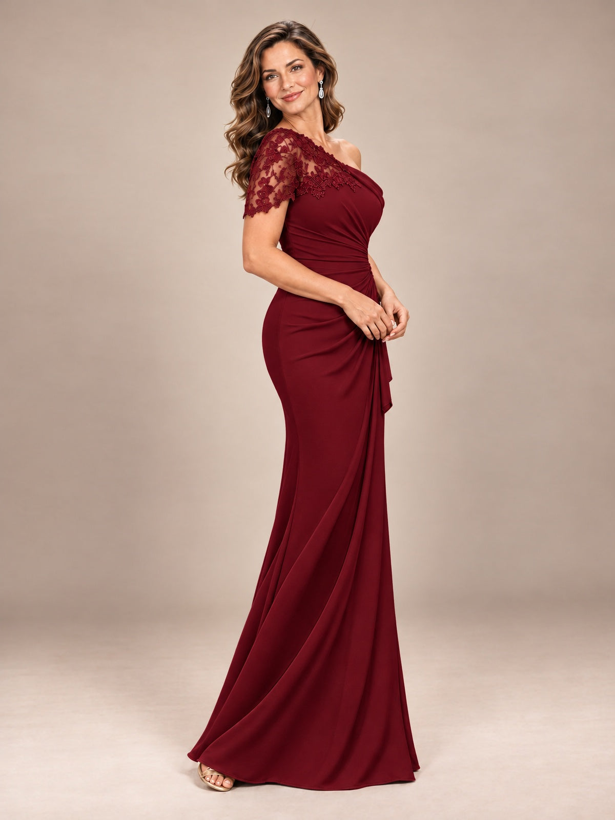 One Shoulder Chiffon Mother of The Bride Dress