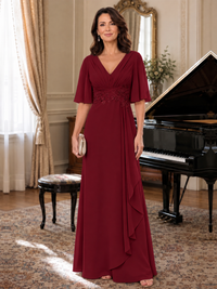 V-Neck Chiffon Lace Mother of the Bride Dresses
