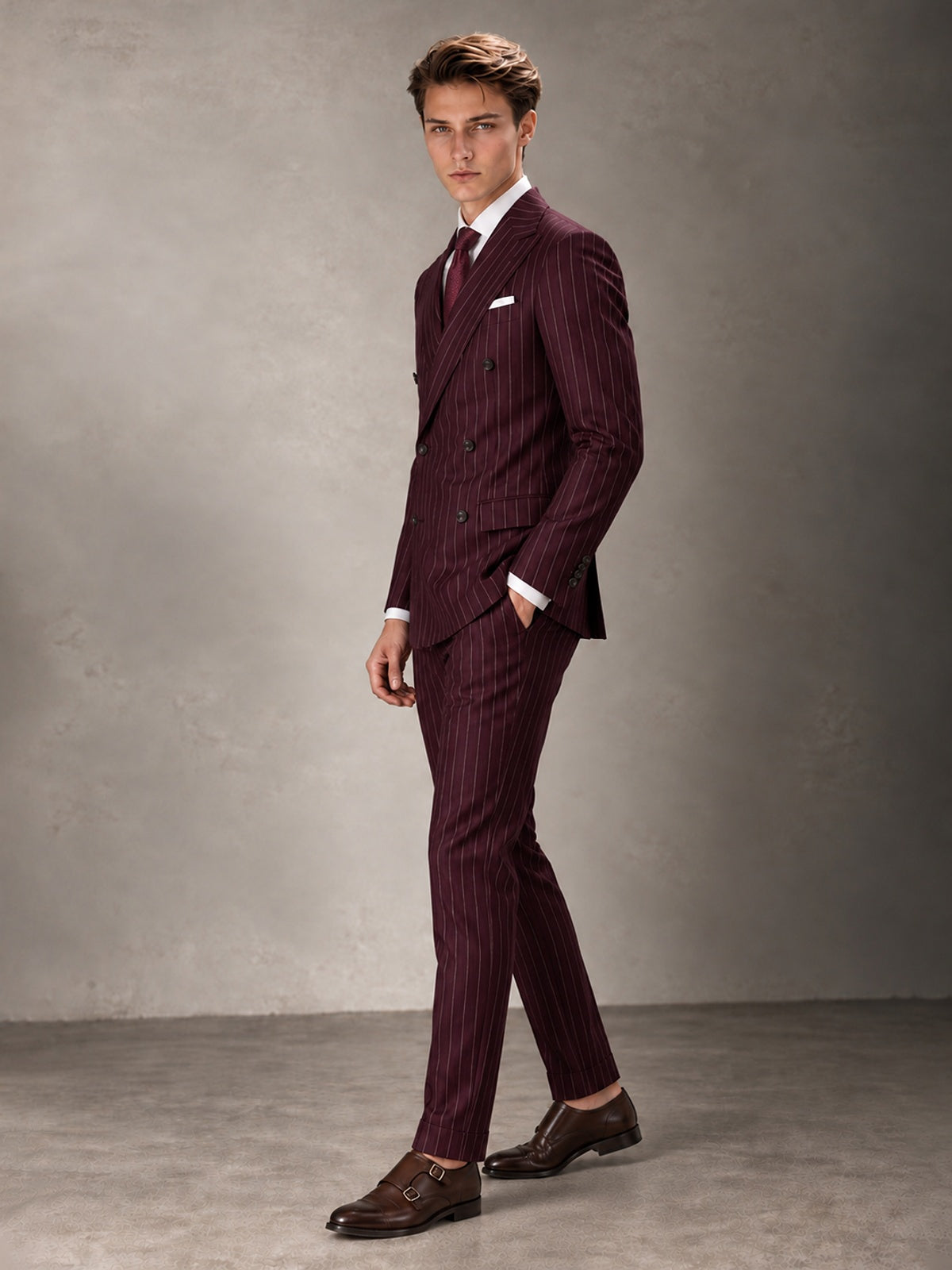 Double Breasted Pinstripe Men's Suit 2 Piece (Jacket & Pants) for Wedding & Formal Prom