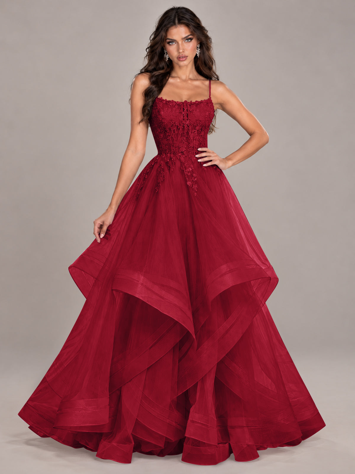Lace Corset Ball Gown Prom Dress with Cascading Tulle Ruffles