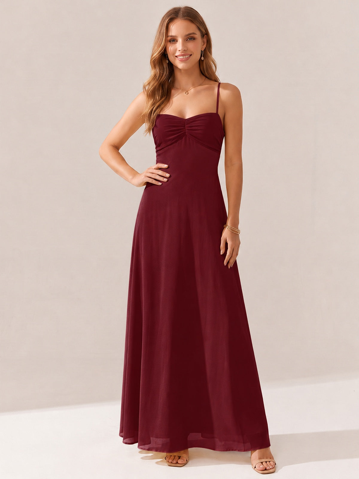 JOVELLEE Yellow Sweetheart Ruched Bust Chiffon Maxi Dress
