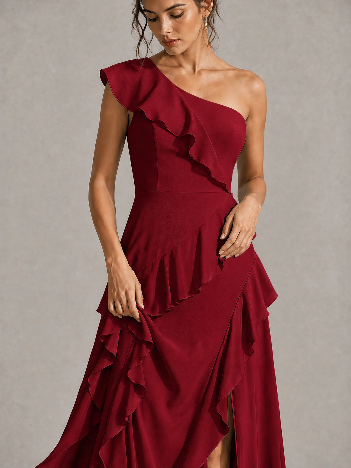 Sage Green One Shoulder Ruffle Bridesmaid Dress