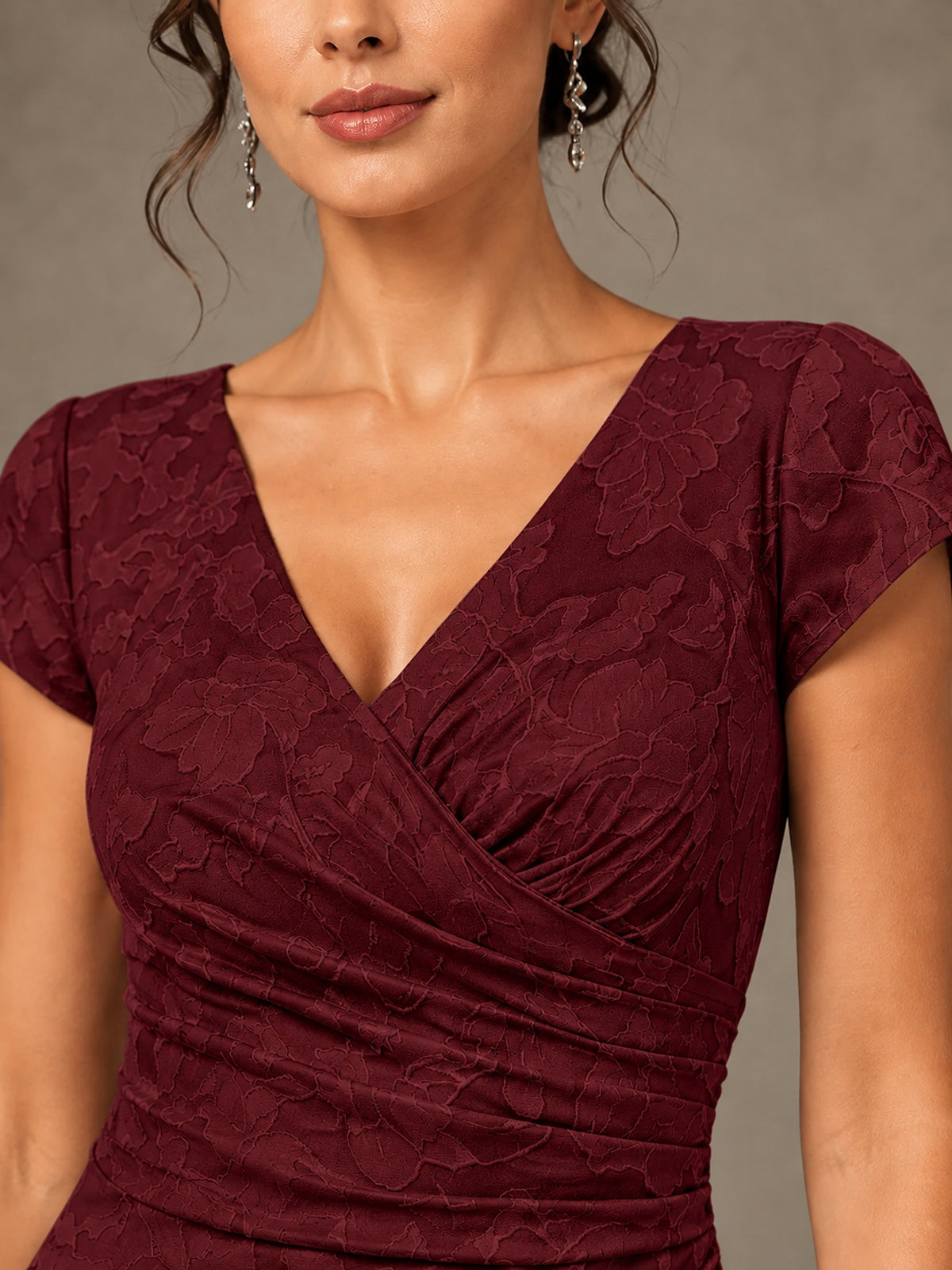 V-Neck Floral Jacquard Mother of the Bride Dress with Slit