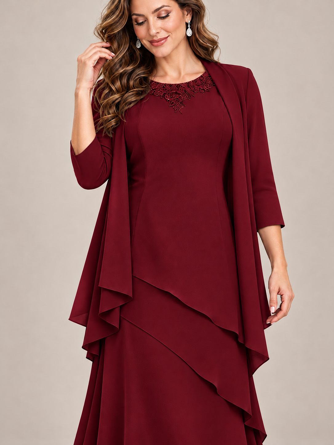 Dusty Blue Two-Piece Chiffon Mother of the Bride Dress with Jacket