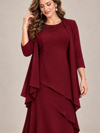 Dusty Blue Two-Piece Chiffon Mother of the Bride Dress with Jacket