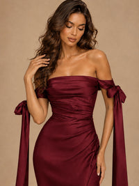 Off The Shuolder Satin Prom Dress Slit Mermaid Formal Gowns