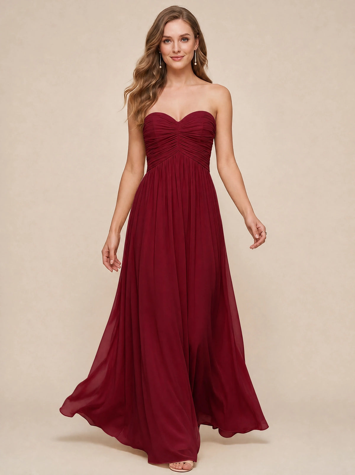 Strapless Pleated Chiffon A-Line Bridesmaid Dress