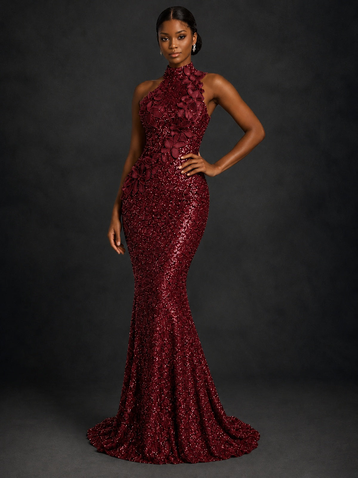 Sparkly Sequin High Neck Mermaid Prom Dress