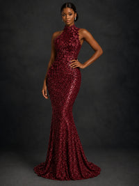 Sparkly Sequin High Neck Mermaid Prom Dress