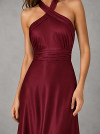 Sage Green Satin A-Line Bridesmaid Dress with Halter Neck