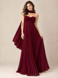 Sweetheart Neckline Pleated Prom Dress Strapless A-line Formal Dress with Flowy Scarf