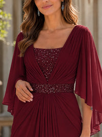 Elegant V-Neck Sequined Chiffon Mother of the Bride Dress with Flutter Sleeves