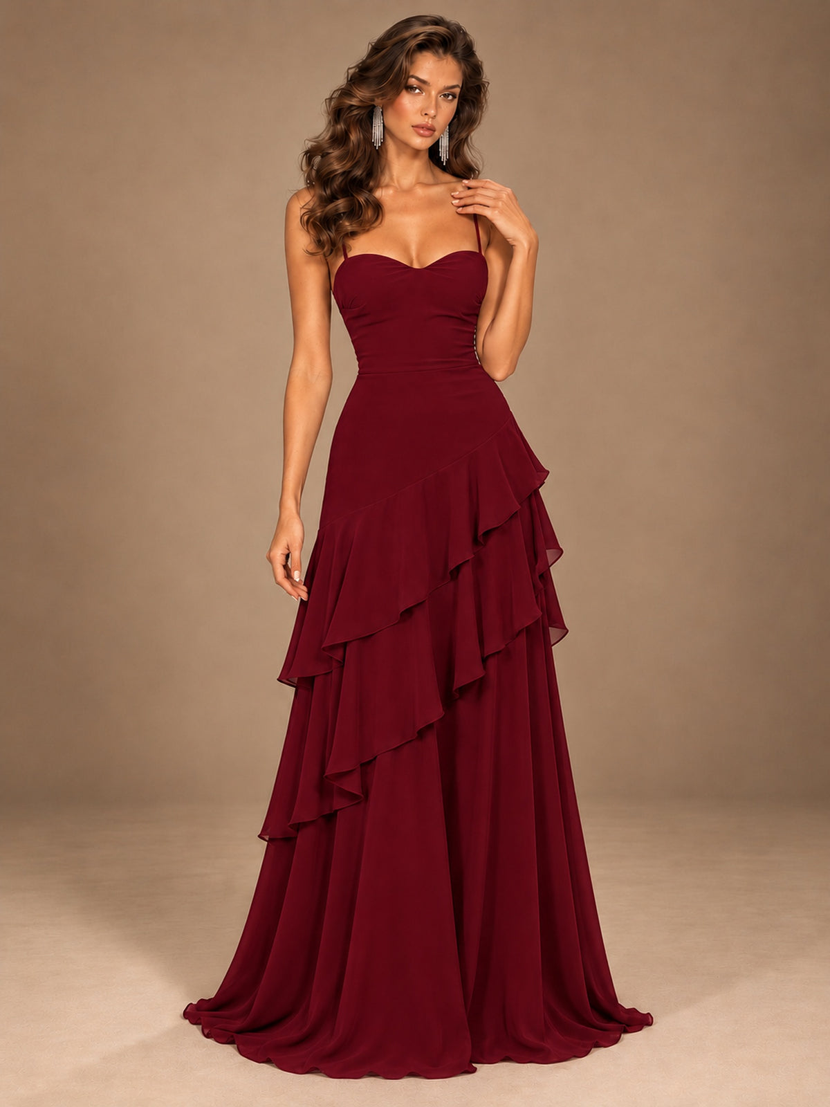 Sweetheart A-Line Ruffle Prom Dress with Spaghetti Straps