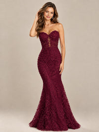 Strapless Corset Mermaid Prom Dress with Floral Lace Appliqué