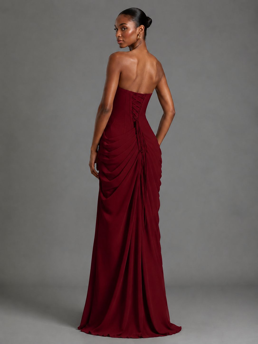 Strapless Bodycon Pleated Chiffon Formal Dress with Slit