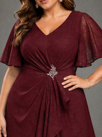 Jacquard Chiffon A-Line V-Neck High-Low Mother of the Bride Dress