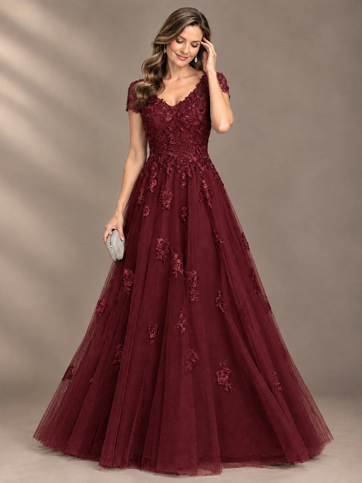 Lace Appliques A-line Mother of The Bride Dresses with Short Sleeves