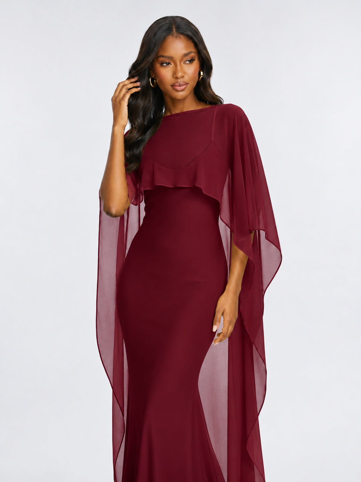 Satin Cape Prom Dresses Meramid Maxi Dress