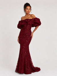 Sequin Off-Shoulder Ruffle Mermaid Prom Dress