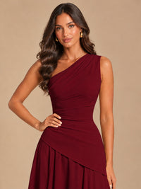 One Shoulder Prom Dress A-line Ruched Women Wedding Formal Gowns