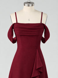 Spaghetti Strap Chiffon Bridesmaid Dress with Ruffles Slit