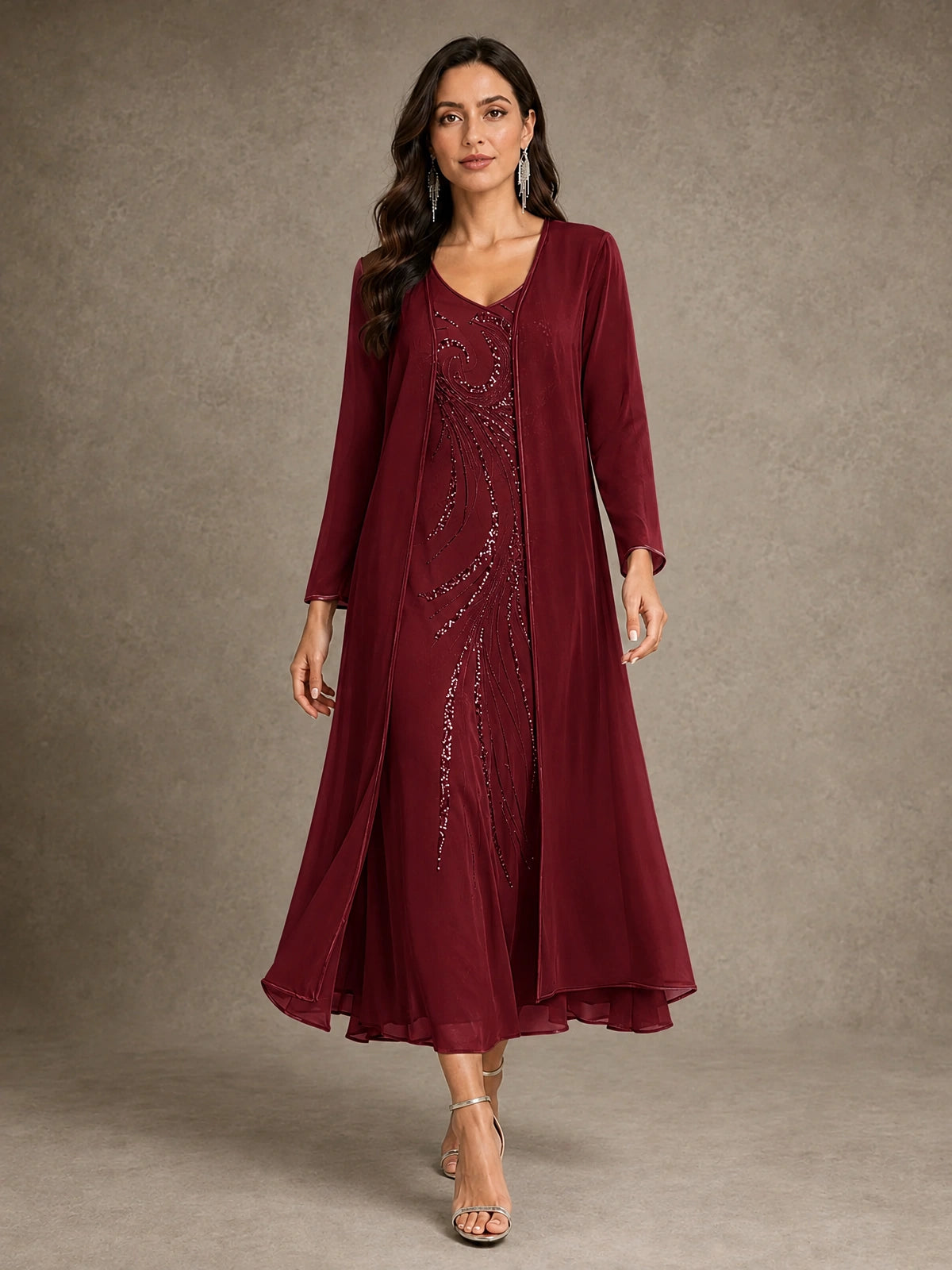 Sequin Chiffon Mother of the Bride Dress with Jacket