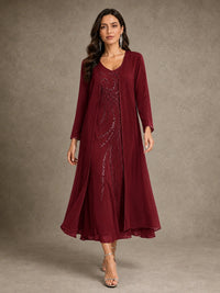 Sequin Chiffon Mother of the Bride Dress with Jacket