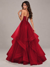Lace Corset Ball Gown Prom Dress with Cascading Tulle Ruffles
