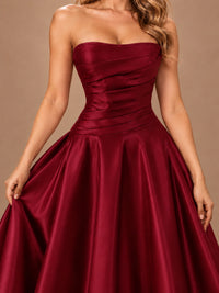 Blush Pink Strapless Satin A-Line Prom Dress with Ruched Bodice