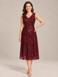 Tea Length Sequin Lace Mother of the Bride Dress with Chiffon Jacket