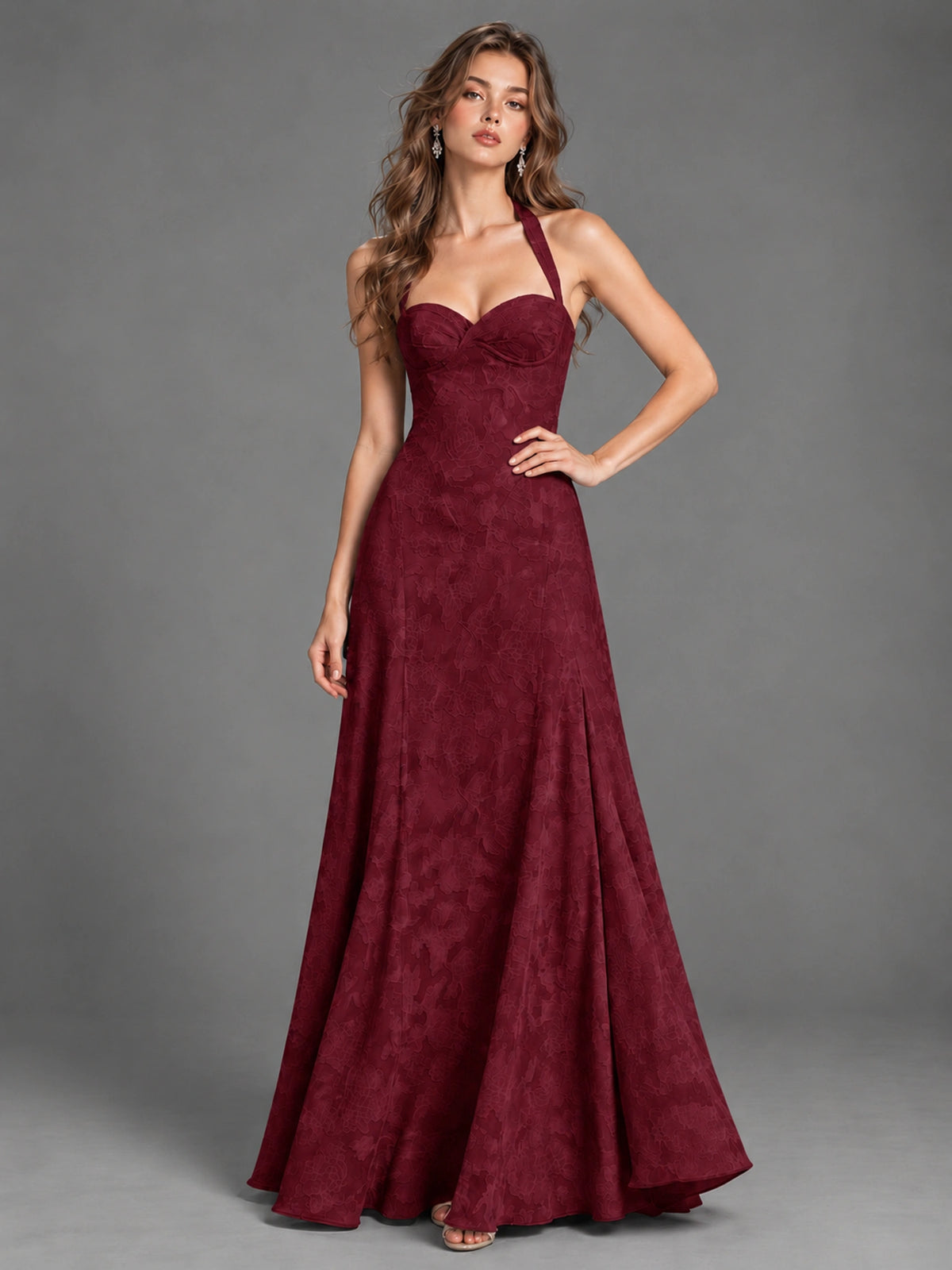 A-Line Halter Floral Chiffon Maxi Dress